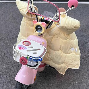 奶黄色雅迪电动车挡风被冬季保暖加绒防水防晒适用爱玛台铃车通用