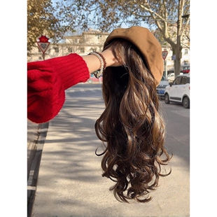 帽子假发一体女款2025新款秋冬贝雷帽假发全头套仿真大波浪显发量