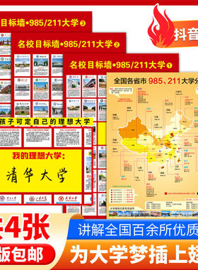 中国重点名校大学高考目标图新款985 211激励墙贴分数线参考