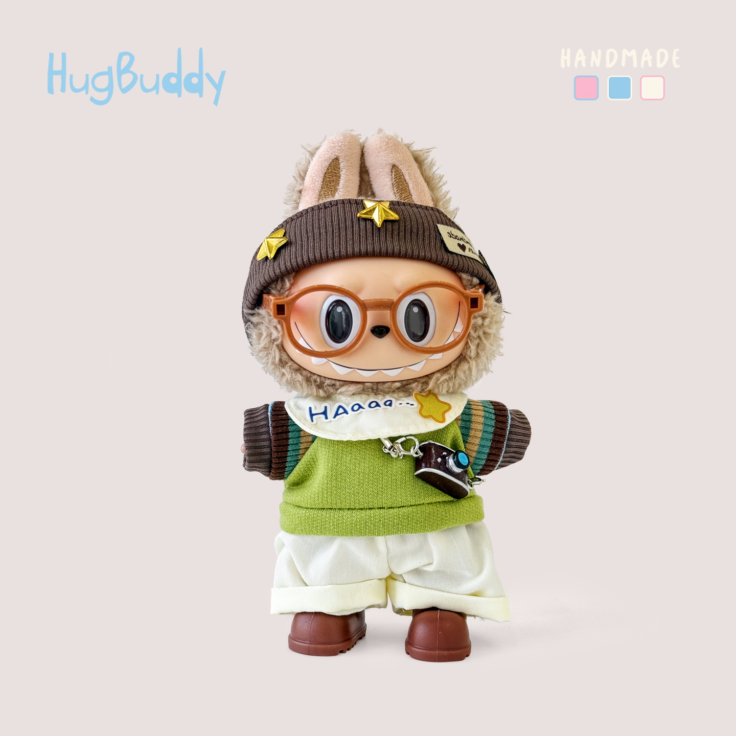 撞色复古套装拉布布公仔衣服装饰七件套labubu一代搪胶盲盒娃衣