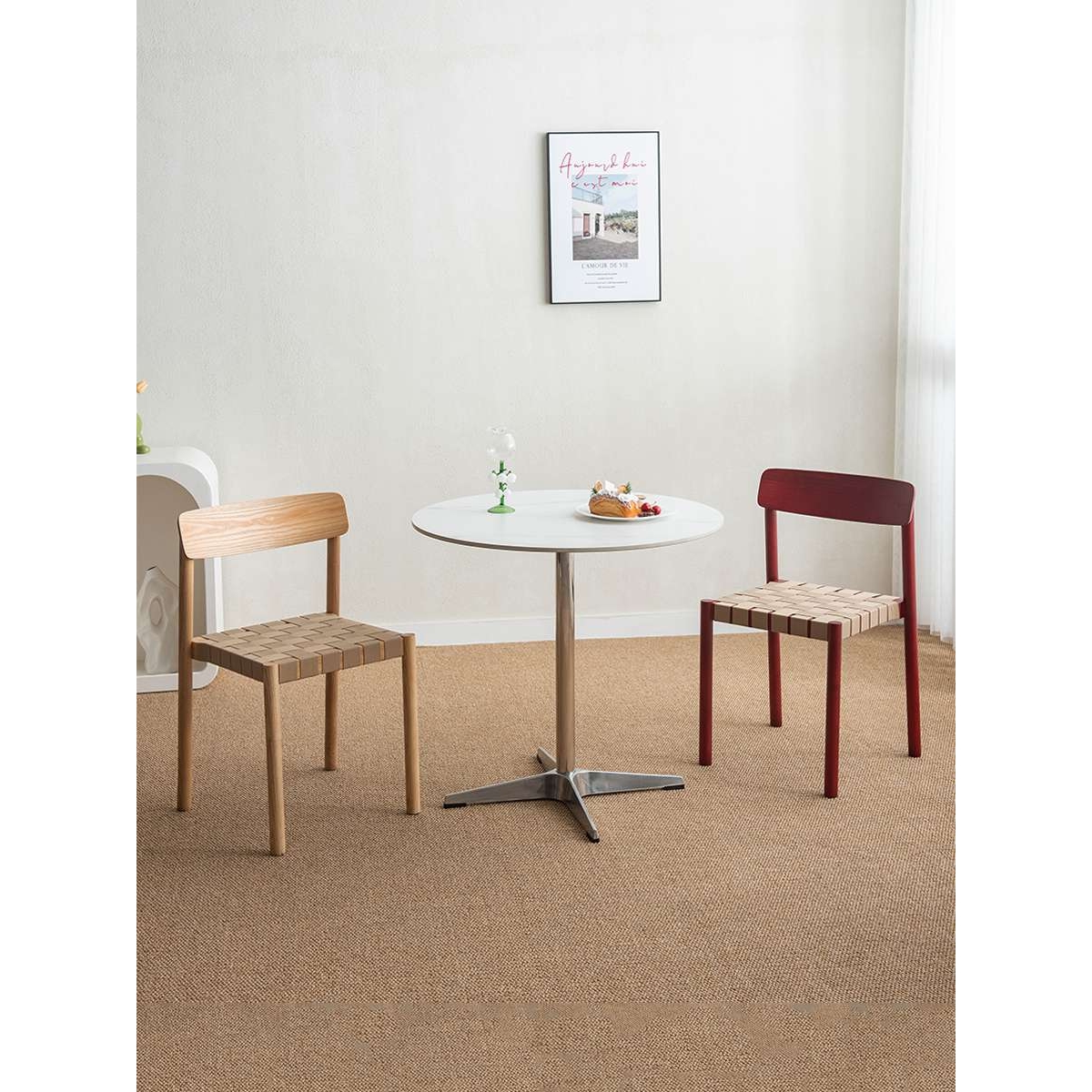 A10L北欧简约桌子胡桃色咖啡厅餐桌不锈钢餐厅桌商用洽谈小圆桌