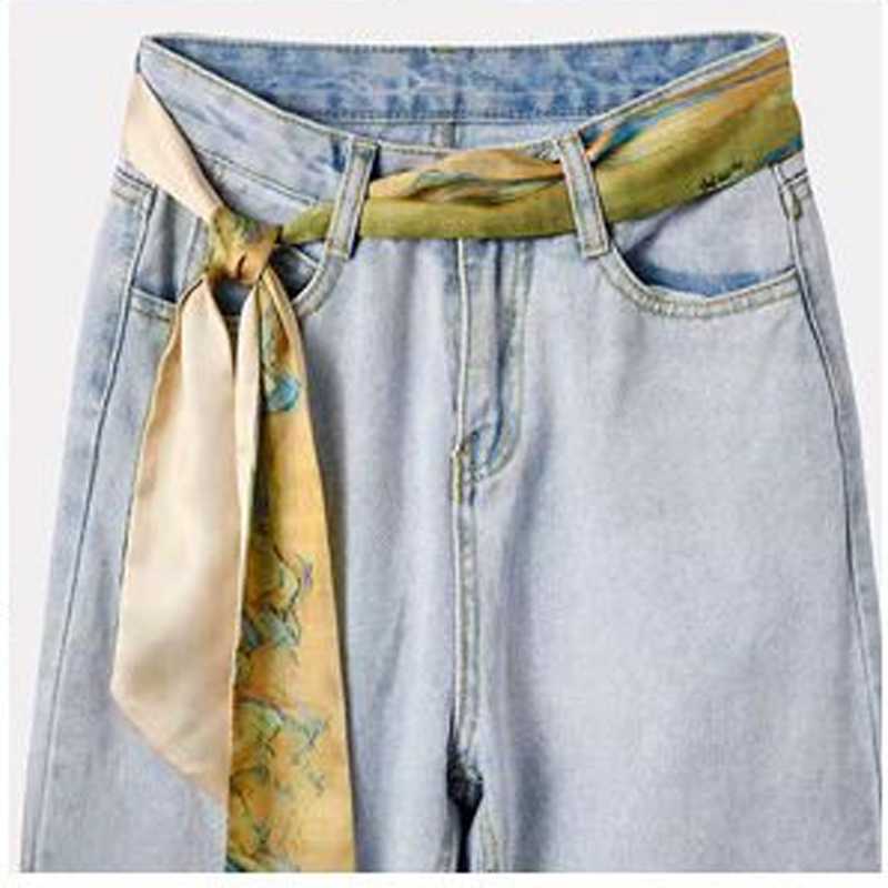 可爱裤腰带女装饰夏丝带配牛仔裤细长条印花丝巾洋装子打结腰绳