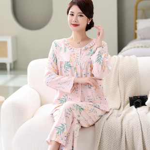 长袖 空调服套装 开衫 女士棉绸中老年绵绸家居服薄款 睡衣春秋款 夏季