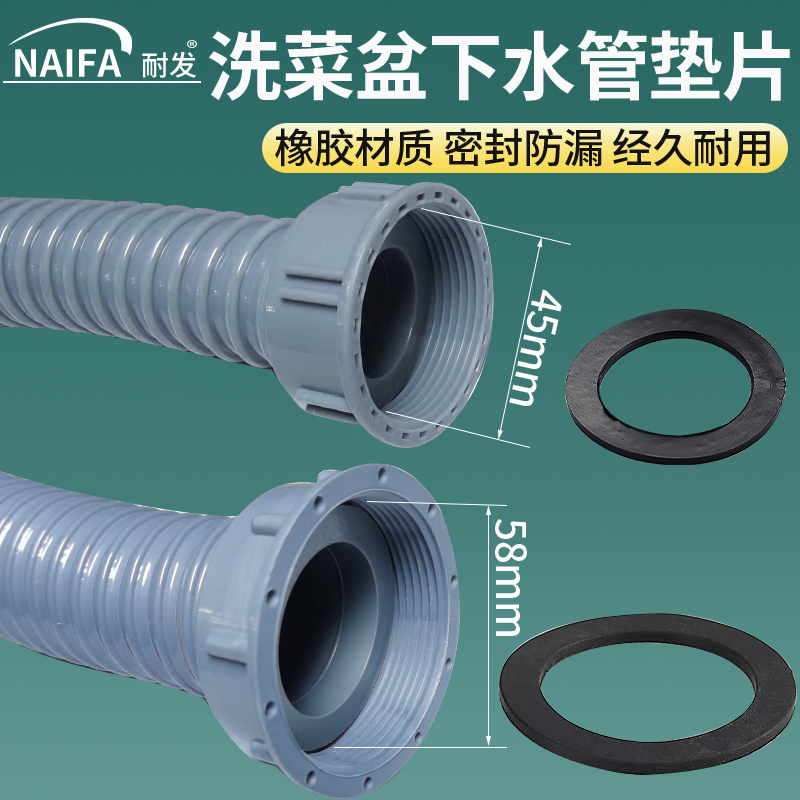 厨房水槽下水管密封垫片45/58mm橡胶圈洗N菜盆排水管接头平垫配件