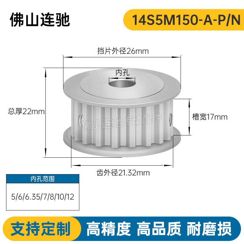 S5M14齿 两面平同步轮 槽宽17 AF型 同步皮带轮N型新款14S5M150-A