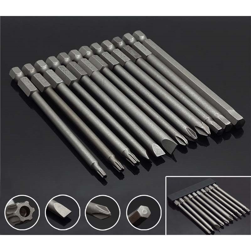 磁性批头套装十字一字梅花内六角异型批头组合N装S2长杆批头螺丝