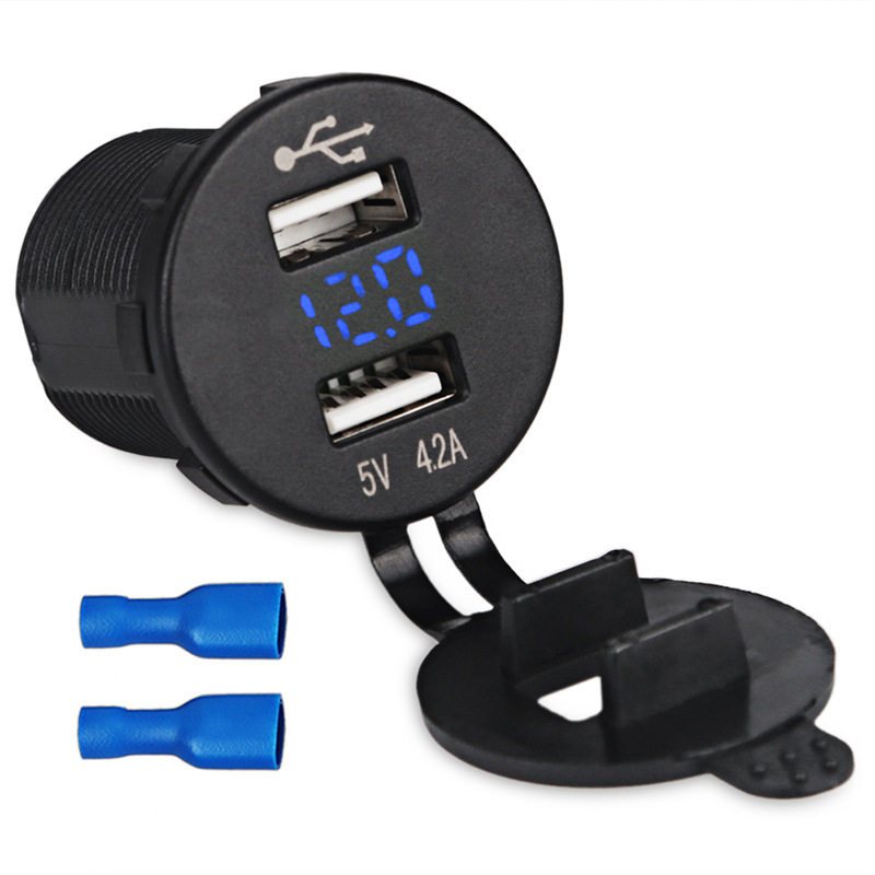 12V-24V汽车改装双USB母座蓝灯
