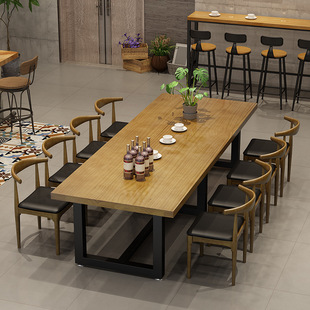 简约实木桌椅组合 工业风大板桌酒庄品酒桌 长桌电脑办公会议桌椅