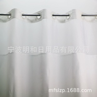 工厂货源 无钩涤纶浴帘底部加重 拼接透明纱 71x77 inch 加厚织物