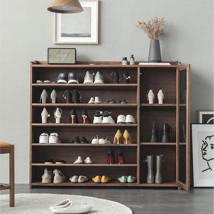 北欧黑胡桃纯实木透气鞋柜现代简约大容量鞋架家用门口收纳玄关柜