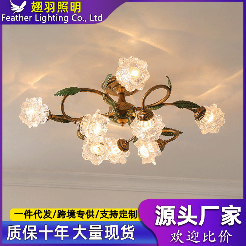 中古田园水晶花轻奢卧室吸顶灯