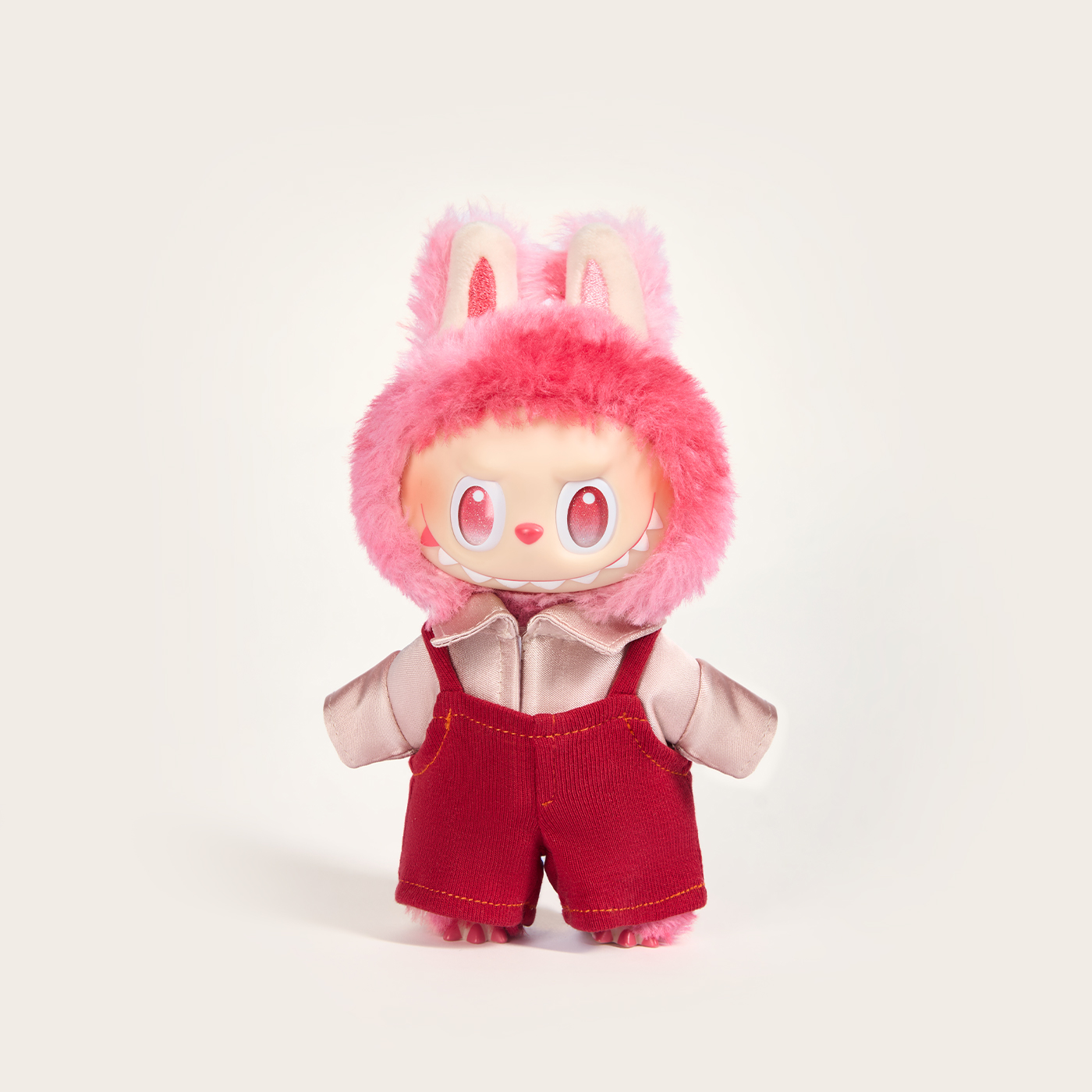 蔡徐坤同款Labubu原创三代10cm娃衣手作红色背带裤粉色衬衫限定款