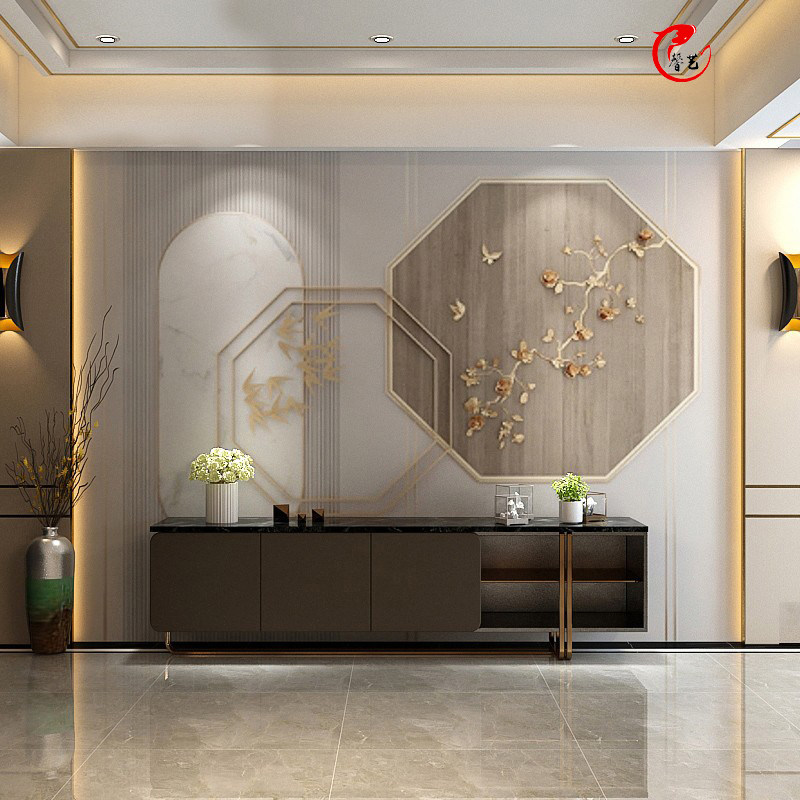 电视背景墙壁纸现代轻奢客厅餐厅样板房壁画简约立体梅花几何墙布