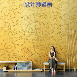仙道金色祥云墙纸3d立体电视背景墙壁画酒店寺庙佛堂壁纸古典墙布