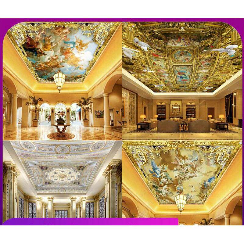 3D欧洲油画天使人物吊顶天花板壁纸宫廷别墅墙布主题酒店KTV墙纸