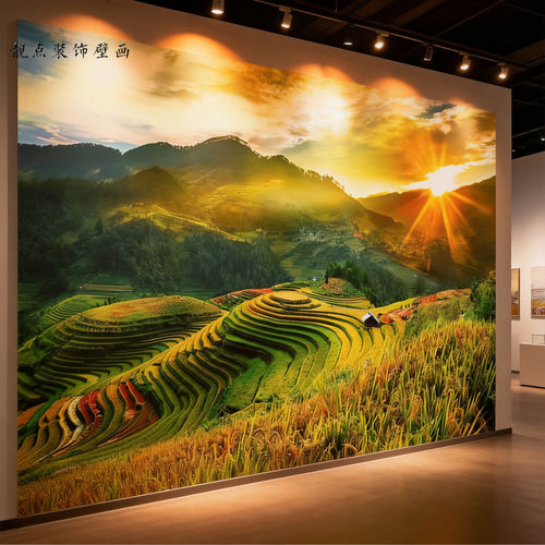 塞丽雅墙布定制田园云雾壁画