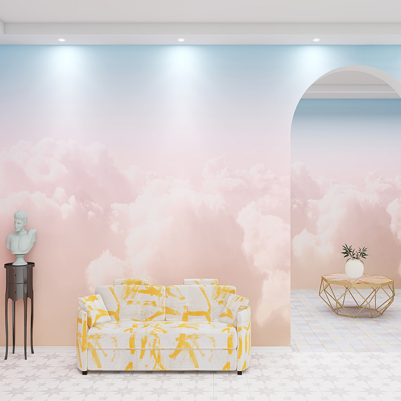 定制现代简约清新粉色彩云环保壁纸无缝壁画民宿3d电视背景墙墙布