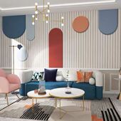 北欧轻奢沙发电视背景墙壁纸简约现代墙布3d立体石膏线影视墙壁布