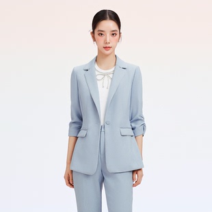 七分袖 珂奈禾商场同款 修身 新款 气质纯色西服外套RA00390M4 春夏季