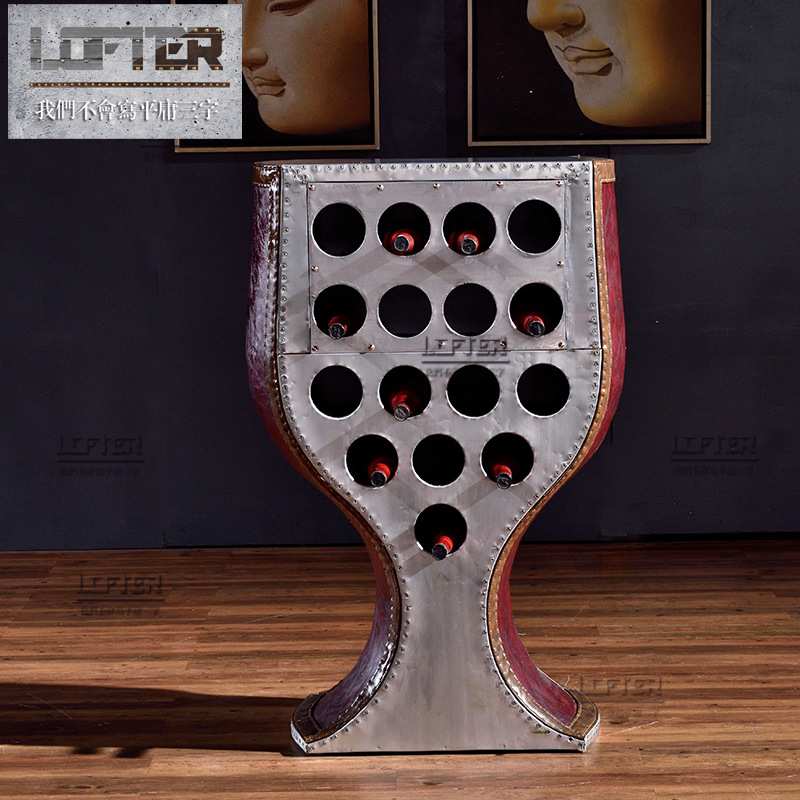星涛铝皮铆钉酒柜复古个性酒杯形红酒边柜LOFT工业风金属酒柜