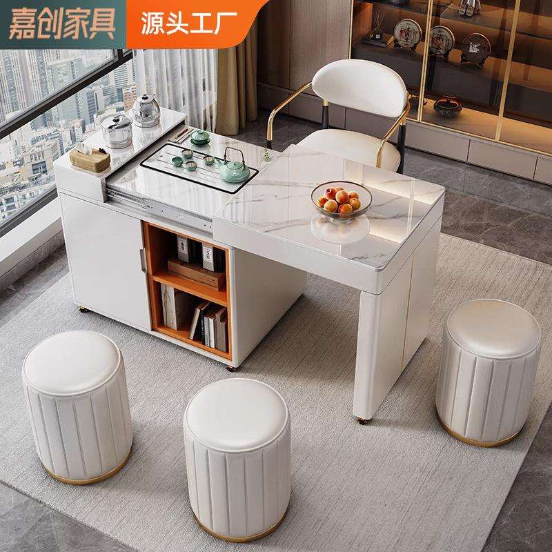 阳台伸缩多功能茶台小型可移动客厅茶几家用小茶桌岩板茶台功夫桌