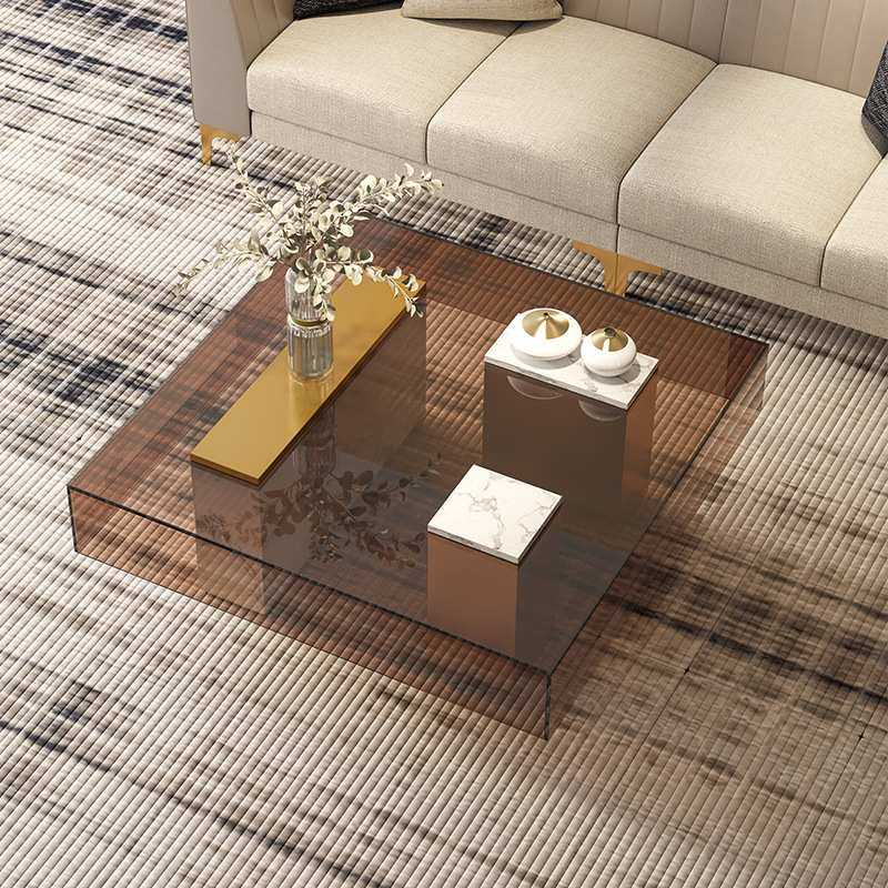 意式极简轻奢茶几设计师不锈钢方形玻璃茶桌现代简约客厅高端家具