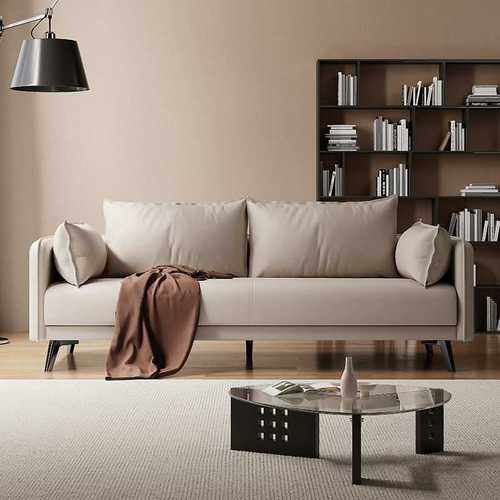 皮艺沙发小户型奶油风家用柔沙色三人位直排沙发意式