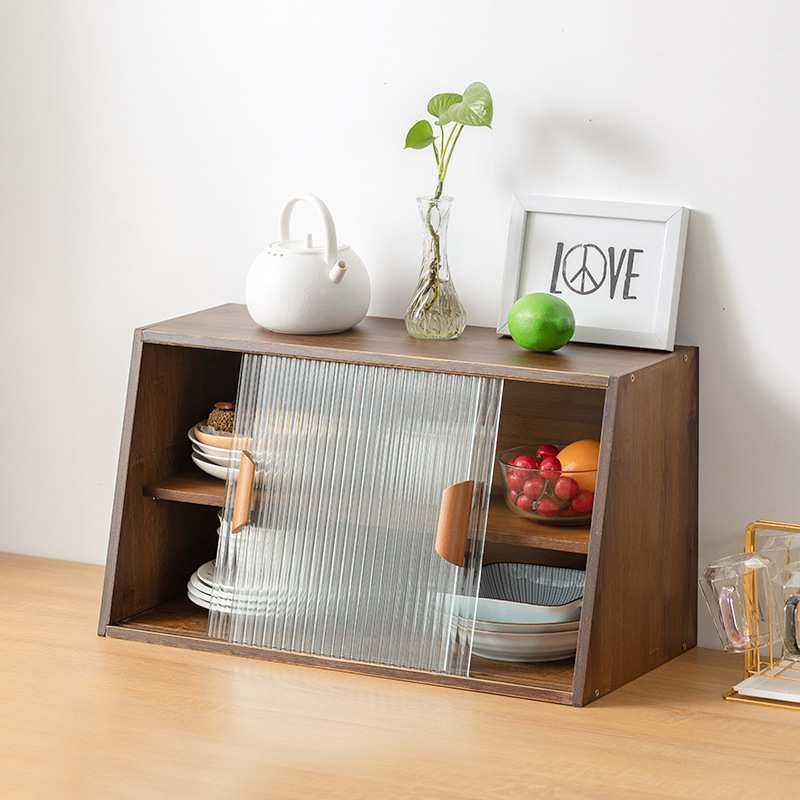 桌面餐边柜厨房碗柜储物柜家用玻璃茶水柜置物架实木小型收纳柜子