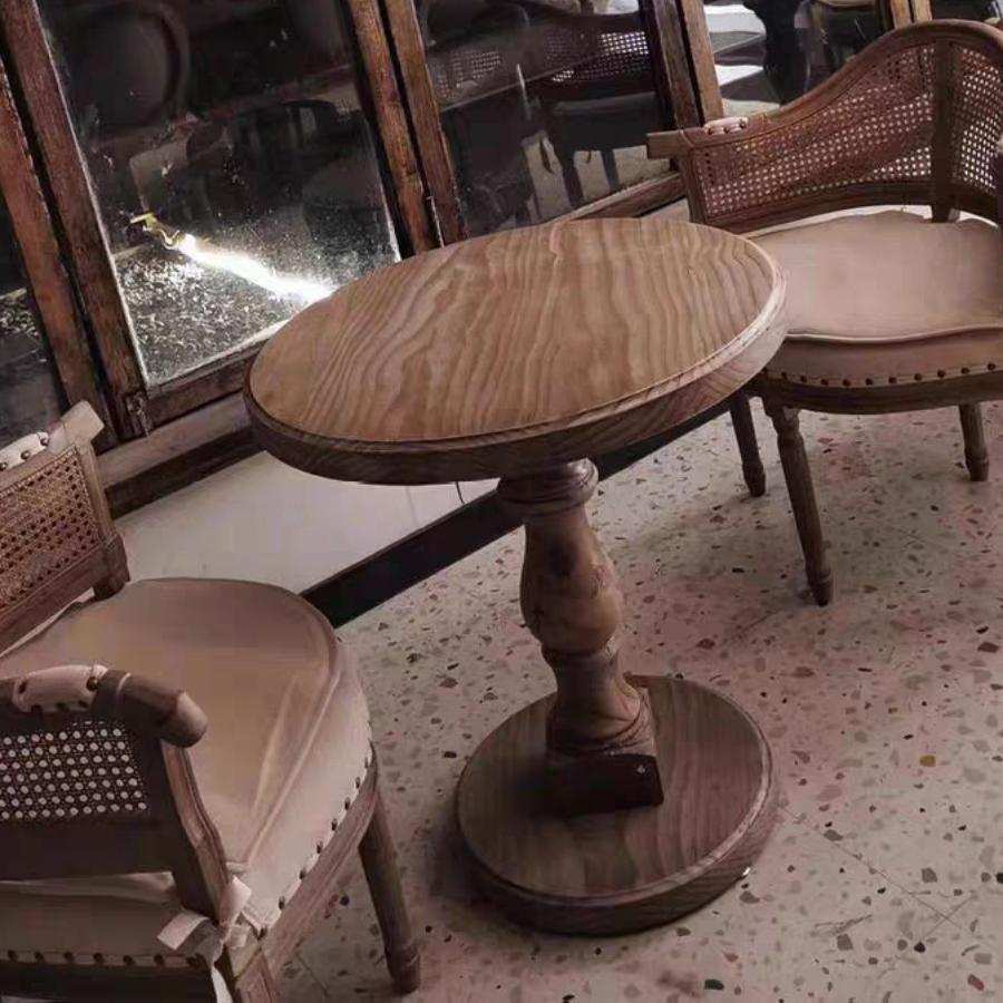 欧式实木洽谈小圆桌复古做旧小方桌子美式酒店咖啡厅休闲餐桌边几