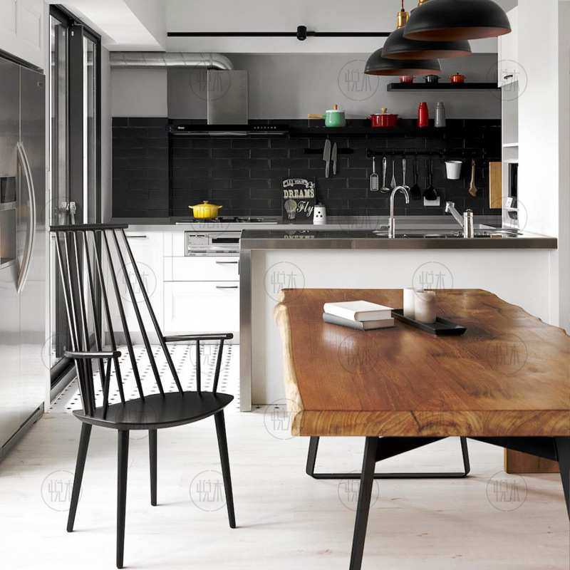 美式复古不规则餐桌原木自然边大板桌铁艺实木茶桌电脑桌工作台