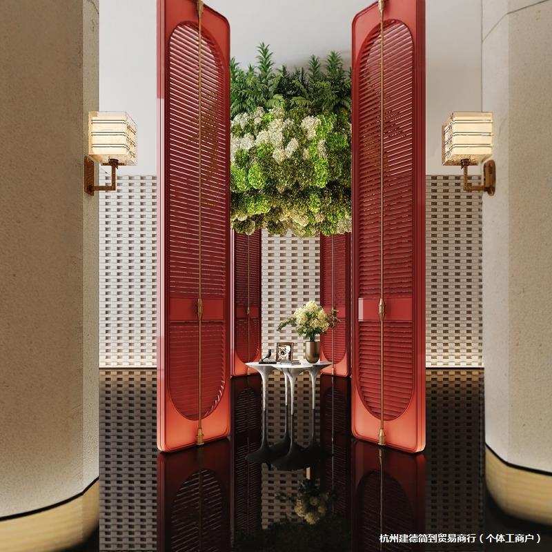 ?不锈钢轻奢屏风定 制金属艺术酒店门隔断墙新中式镂空雕花背景