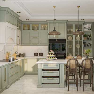 佛山外贸橱柜工厂出口整体橱爱格板美式岛台轻奢kitchen cabinets
