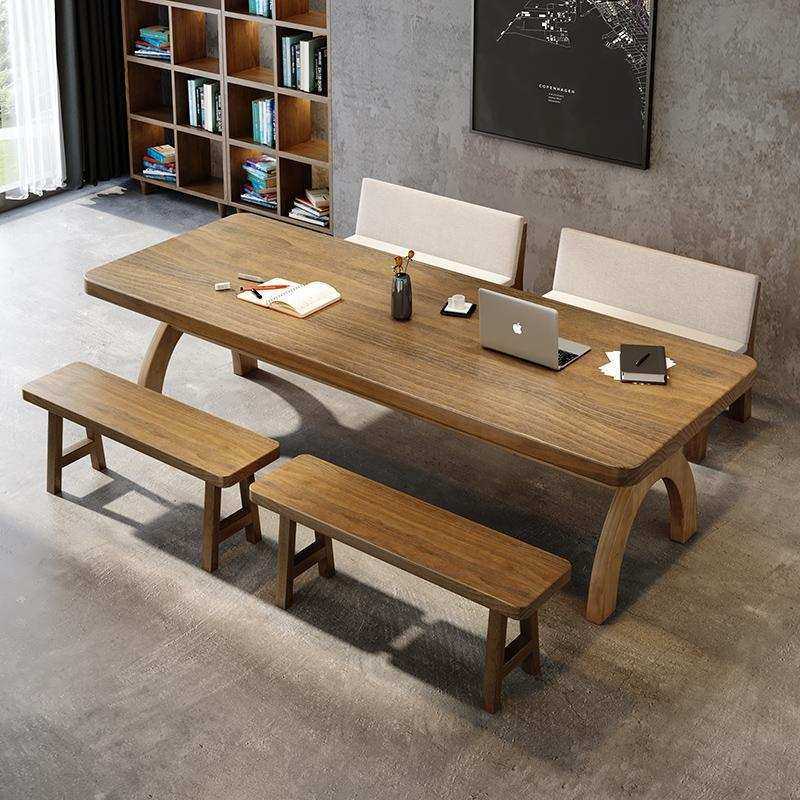北欧双层实木大书桌办公室双人长条办公桌工作室原木洽谈会议桌