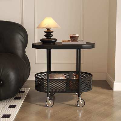 法式轻奢感可移动小推车边几中古风客厅岩板小茶几床头小边桌