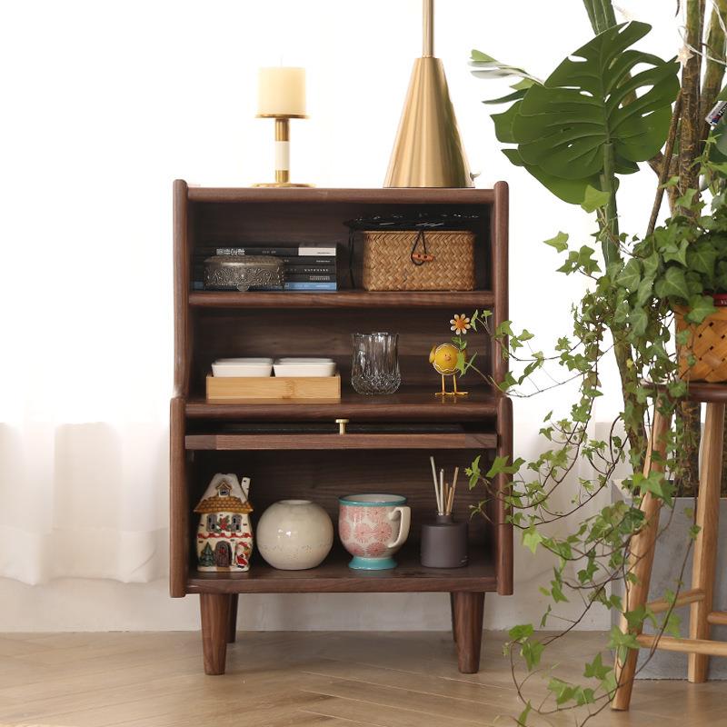 北欧黑胡桃木全实木边柜杂志柜樱桃木沙发角几收纳柜现代简约书柜