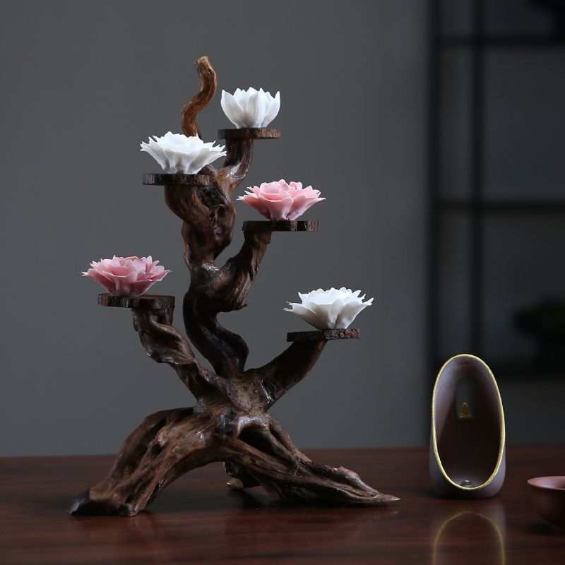 新中式茶室摆件创意博古架工艺品办公室房间实木底座禅意装饰品