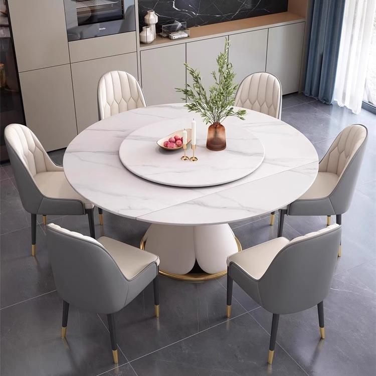 岩板餐桌旋转折叠圆形伸缩旋转餐桌现代简约小户型家用多功能餐桌