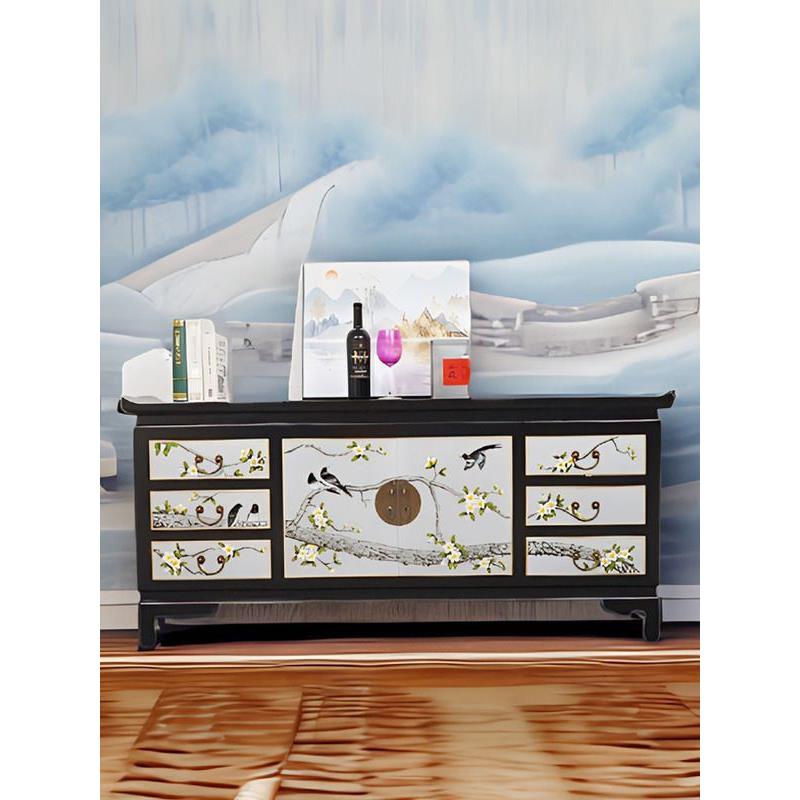 新中式斗柜实木收纳玄关柜储物柜客厅木质彩绘装饰卧室靠墙柜家用