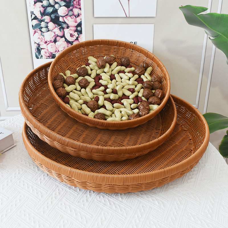 天台悦先仿藤手工编织收纳筐家用洗菜篮水果篮子整理托盘仿圆形簸