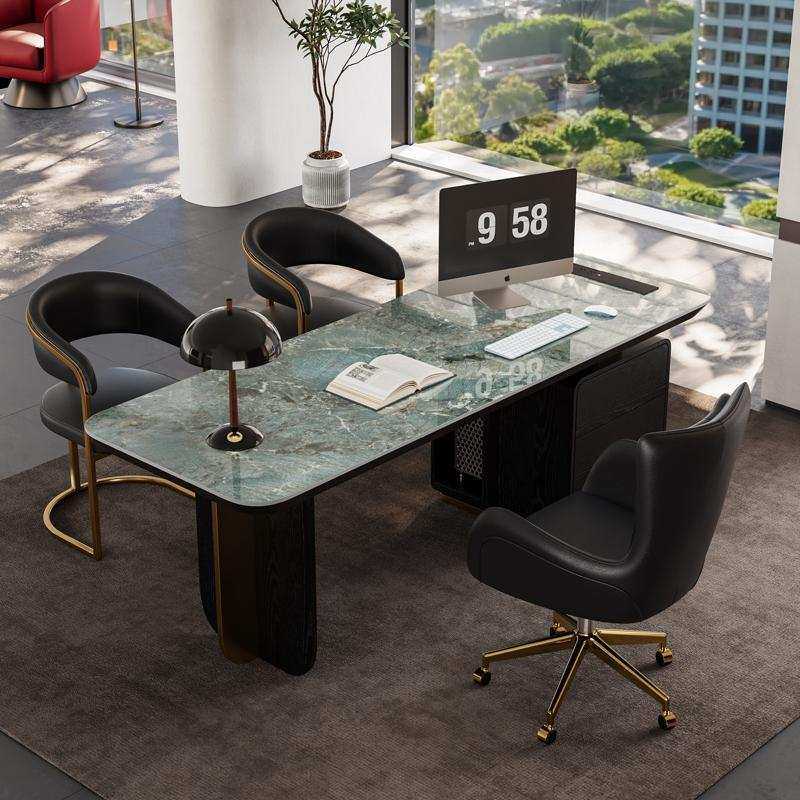 高端岩板书桌轻奢现代2025年新款家用办公桌设计师款老板桌电脑桌