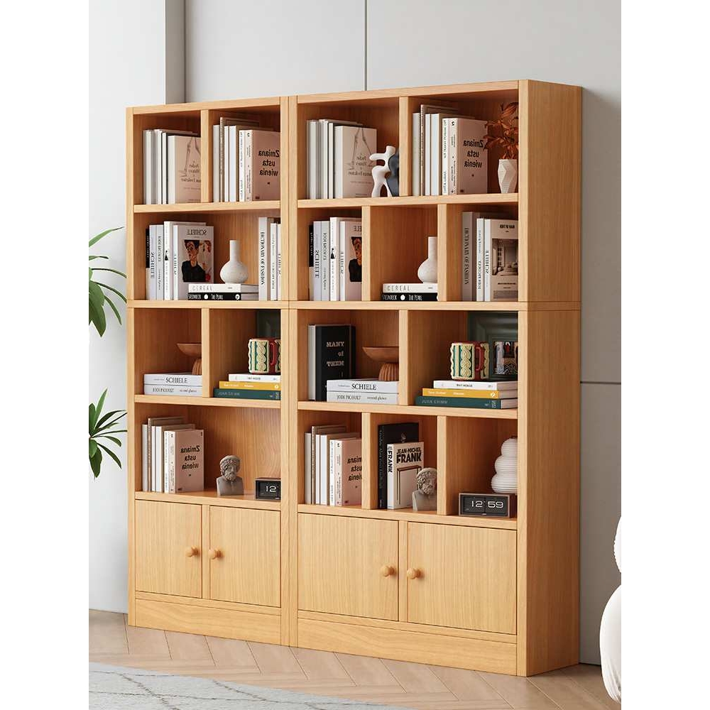 谋生实木书柜落地书架置物架一体靠墙展示柜组合儿童学生家用收纳