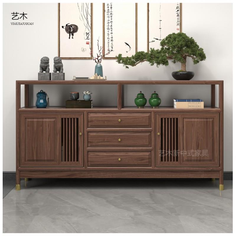 新中式黑胡桃木实木餐边柜客厅玄关柜茶室收纳柜老榆木储物柜家具