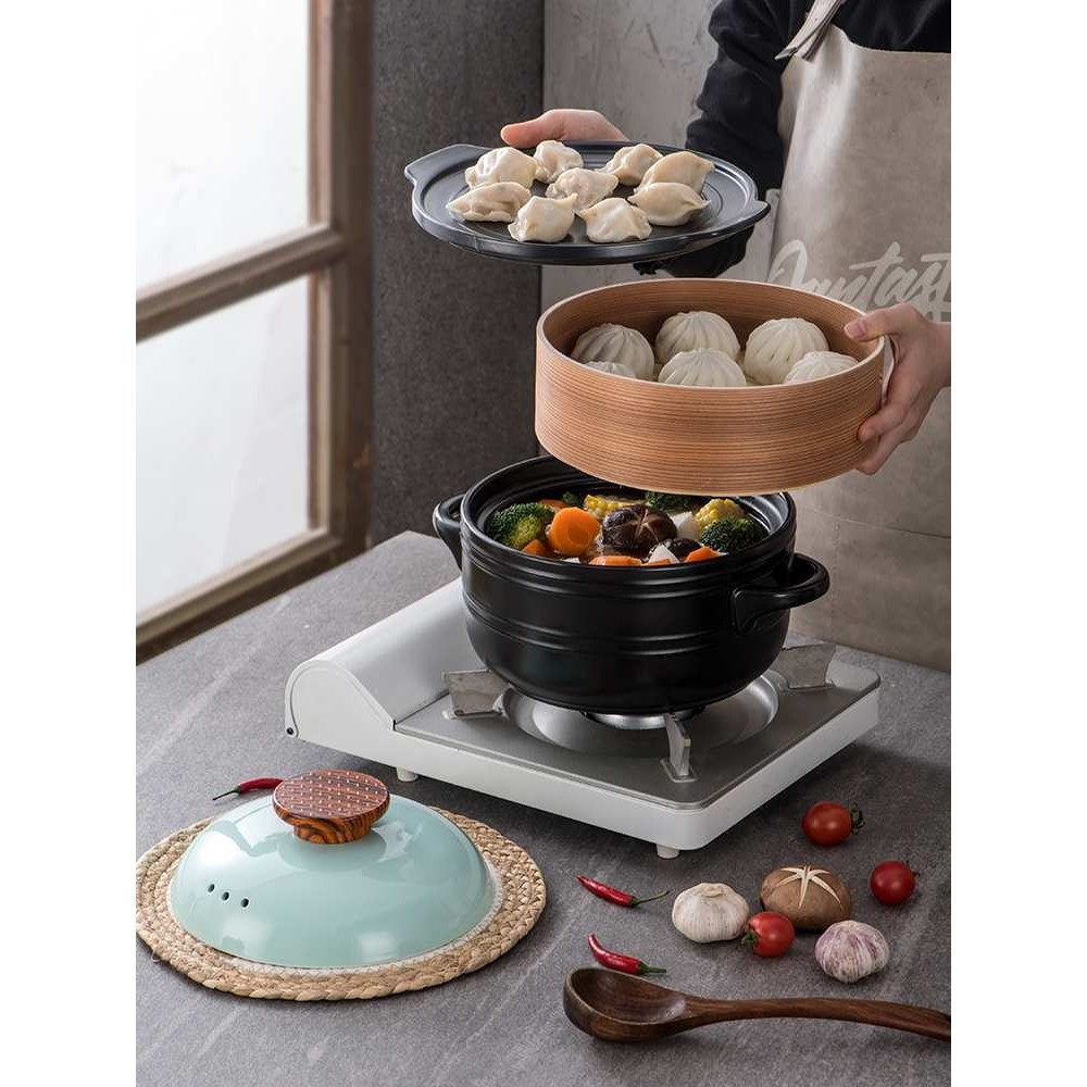 电磁炉砂锅多功能蒸锅煮锅一体家用小型电蒸锅煲汤带蒸笼汤锅