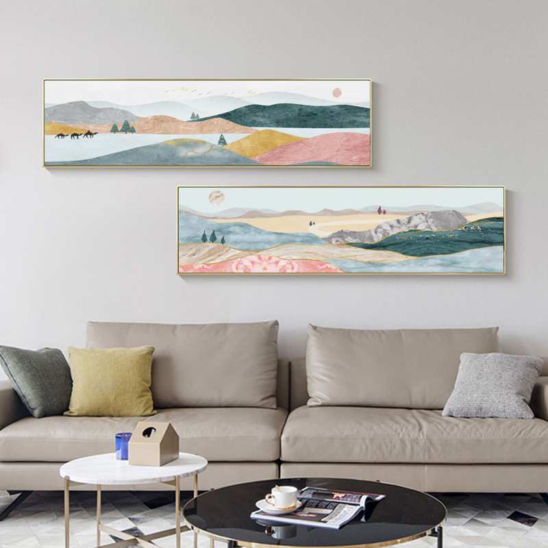 卧室床头装饰画现代简约横版酒店客厅壁挂画清新抽象风景山水油画