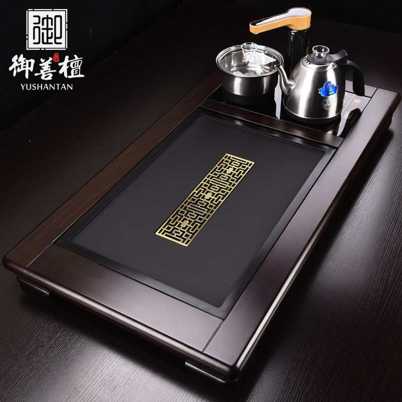黑檀实木雕刻茶盘简约大号家用茶海自动电茶炉四合一体茶台套装