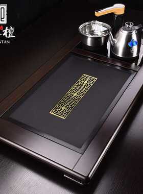 黑檀实木雕刻茶盘简约大号家用茶海自动电茶炉四合一体茶台套装