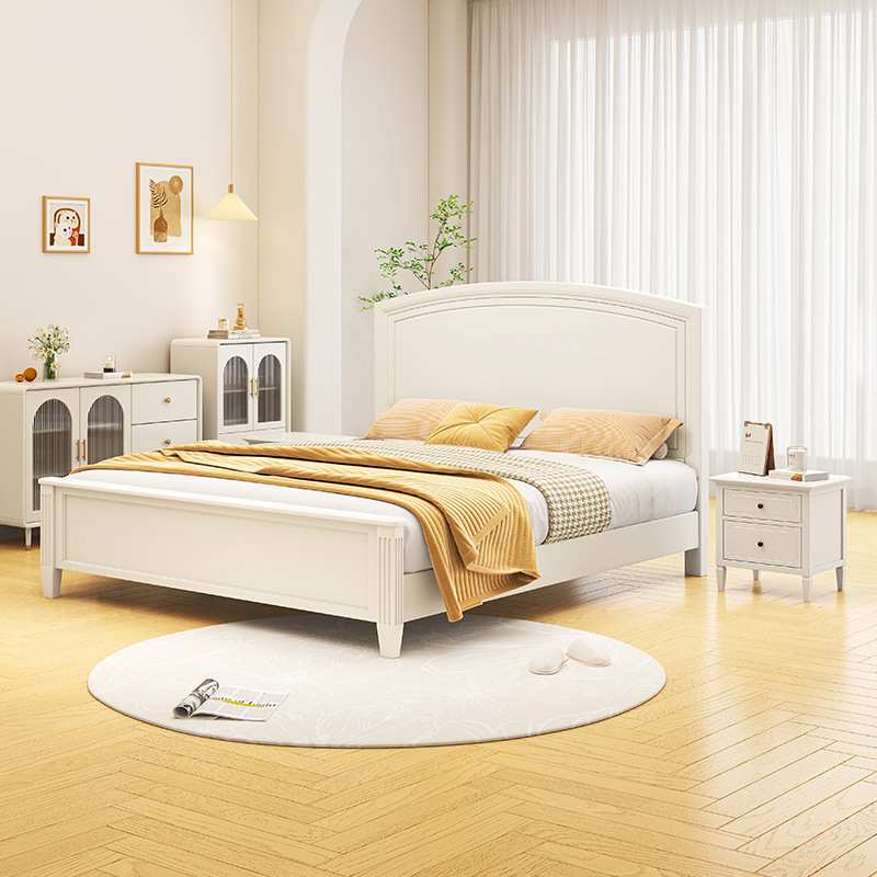 爆款热卖储物床1米5白色奶油风大床家用主卧现代简约实木床加床垫