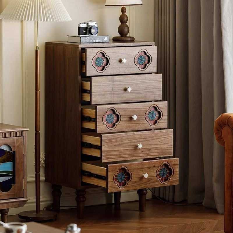 中古风斗柜美式斗柜彩绘五斗柜原木斗柜原木收纳柜环保家具