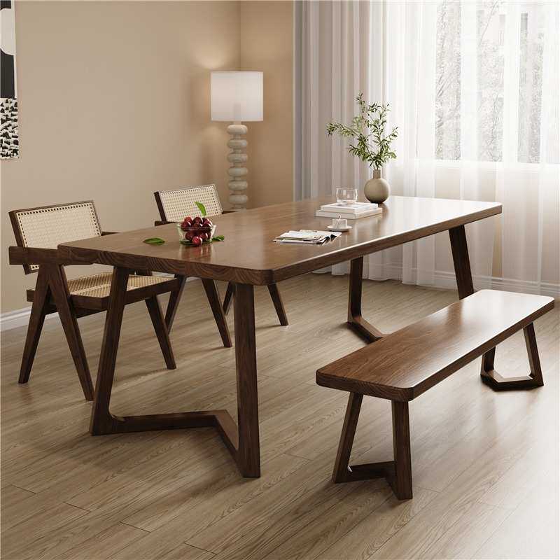 美式胡桃色全实木桌子原木餐桌法式白蜡木客厅学习书桌家用茶桌