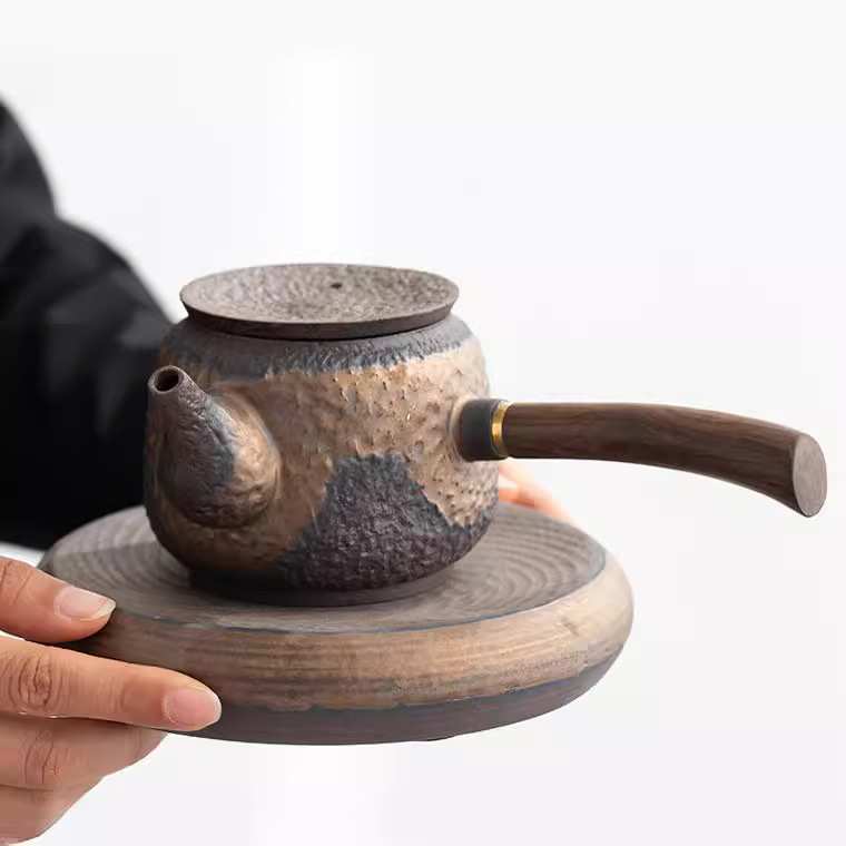 德玉堂粗陶侧把壶家用陶瓷大容量茶壶泡茶器复古老岩泥茶具单壶